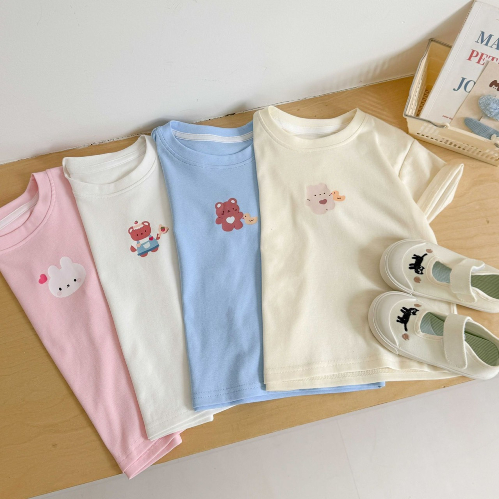 夏季兒童純色可愛動物短袖T恤-細節圖3