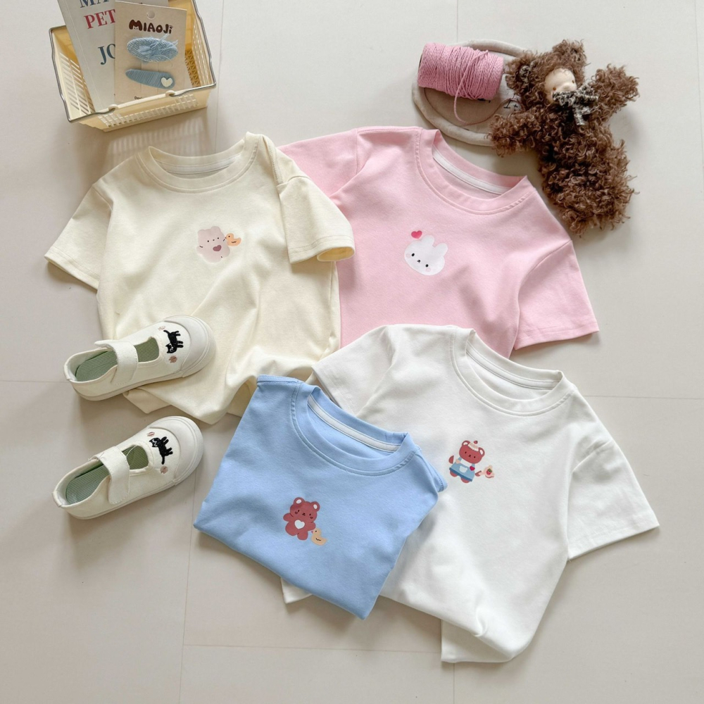 夏季兒童純色可愛動物短袖T恤-細節圖5