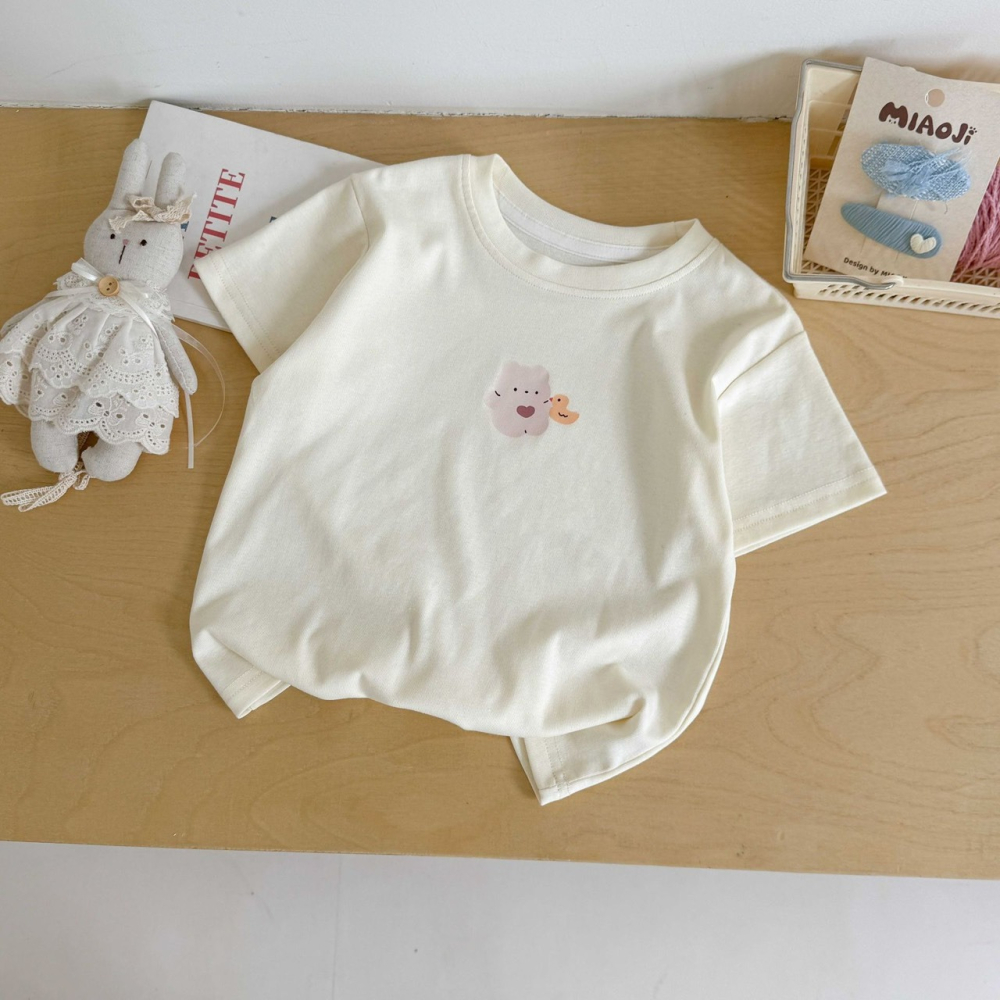 夏季兒童純色可愛動物短袖T恤-細節圖7