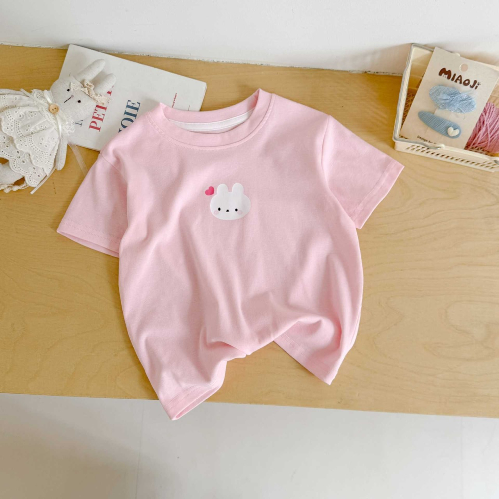 夏季兒童純色可愛動物短袖T恤-細節圖8