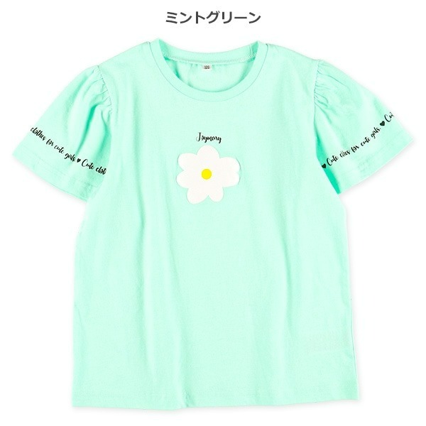 0330-日本簡約小花甜心泡袖短T100-130cm-細節圖2