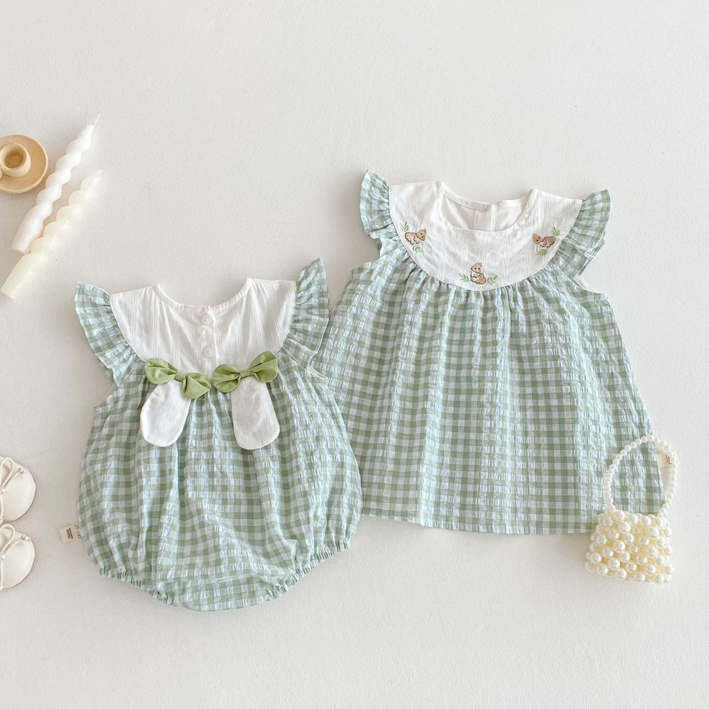 女寶刺繡小兔格子包屁衣/連衣裙-細節圖3