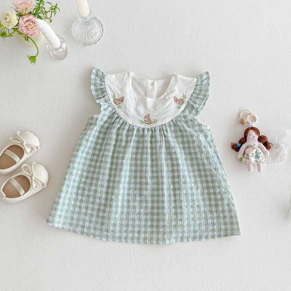 女寶刺繡小兔格子包屁衣/連衣裙-細節圖5