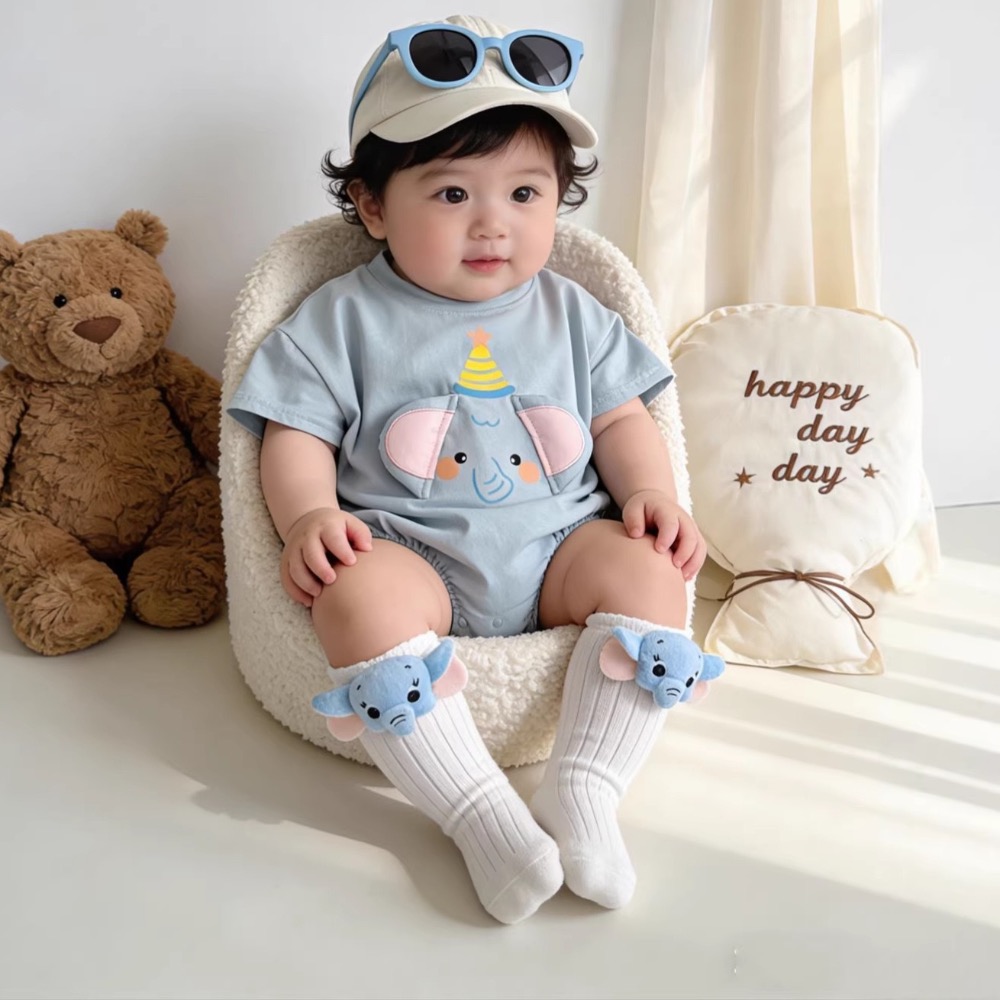 寶寶大象耳朵純棉透氣包屁衣(含襪子)-細節圖2