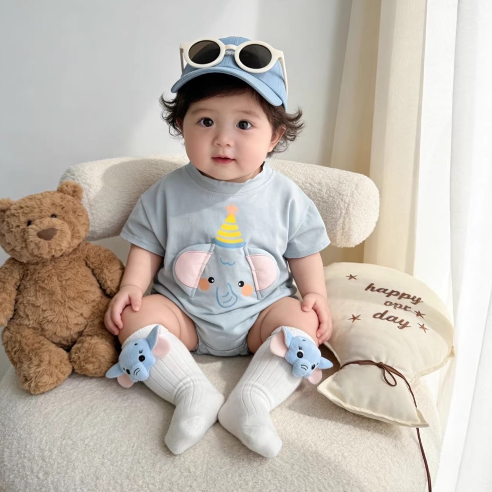 寶寶大象耳朵純棉透氣包屁衣(含襪子)-細節圖3