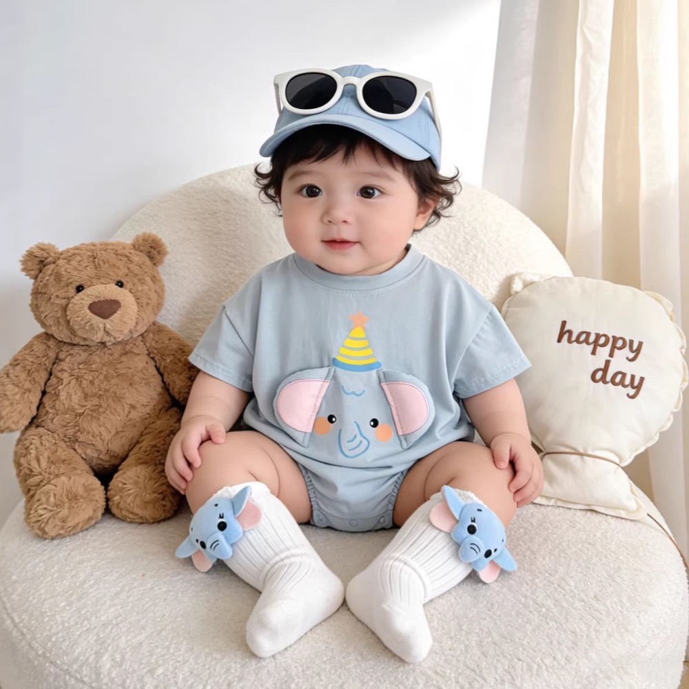 寶寶大象耳朵純棉透氣包屁衣(含襪子)-細節圖4