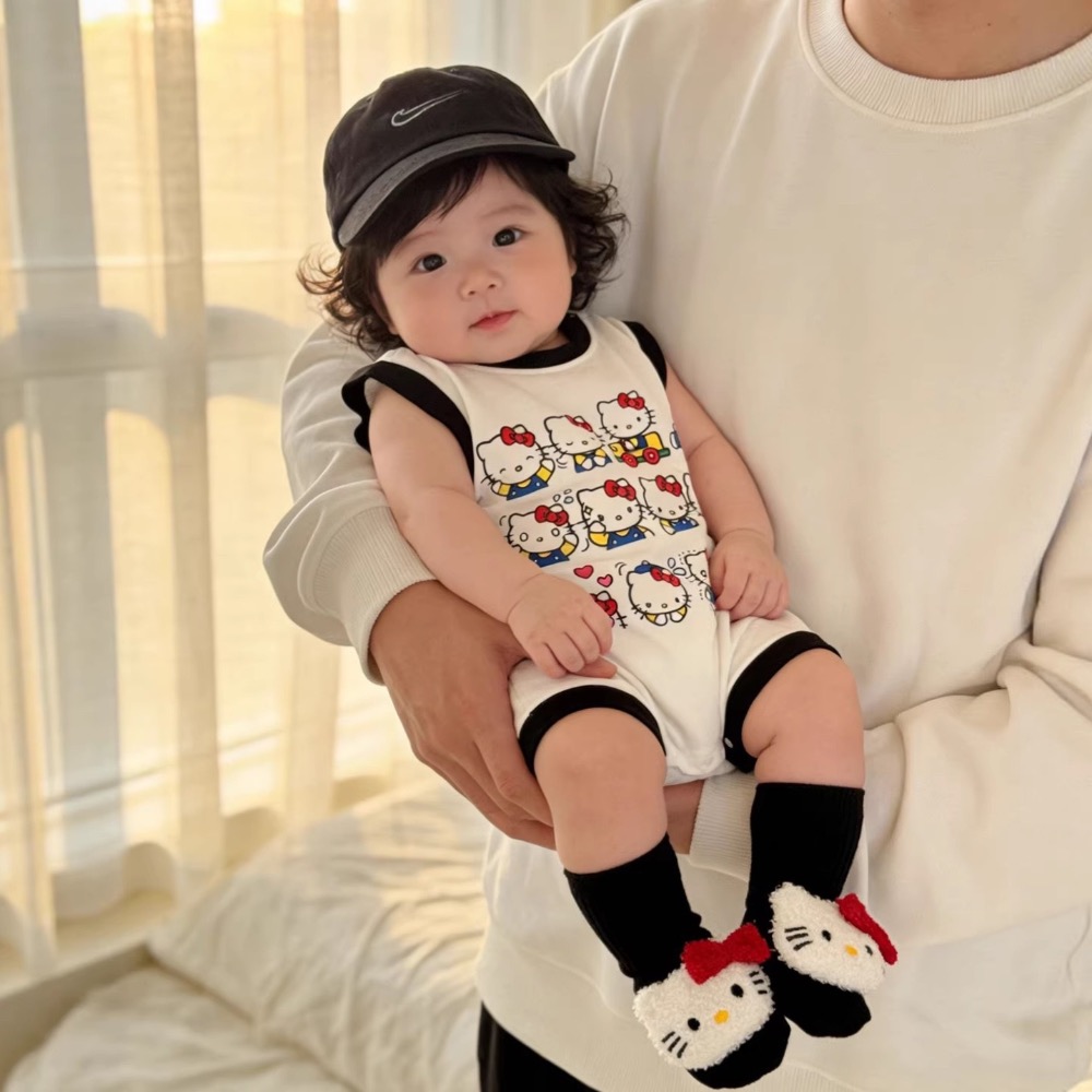 寶寶夏季黑領凱蒂連身包屁衣(含襪子)-細節圖4