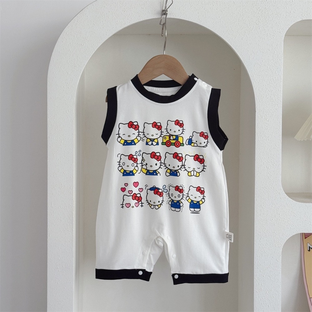 寶寶夏季黑領凱蒂連身包屁衣(含襪子)-細節圖6