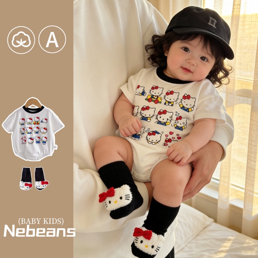 寶寶夏季黑領凱蒂連身包屁衣(含襪子)-規格圖7