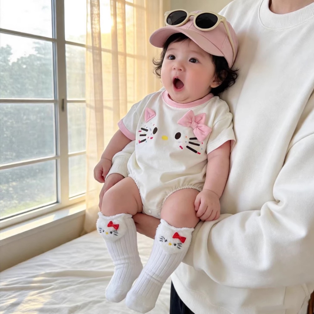 寶寶夏季粉領KITTY短袖包屁衣(含襪子)-細節圖2
