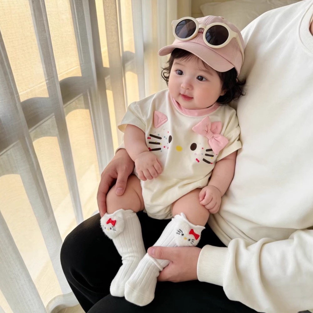 寶寶夏季粉領KITTY短袖包屁衣(含襪子)-細節圖4