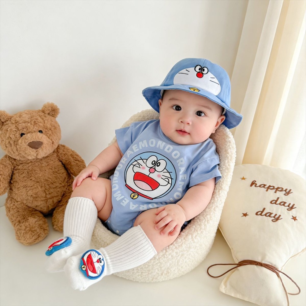 寶寶純色小叮噹短袖包屁衣(含襪子)-細節圖2