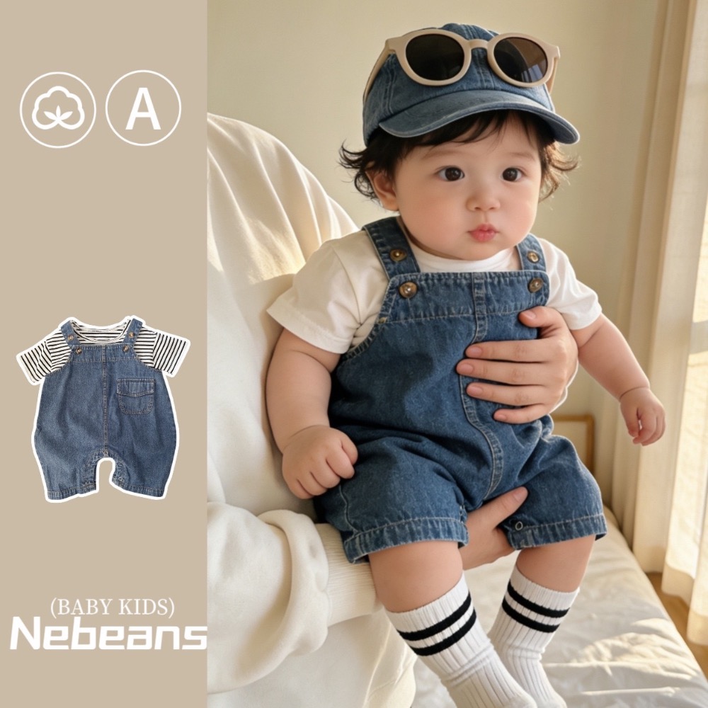 寶寶夏季牛仔背帶褲三件組(衣+褲+襪)-規格圖8
