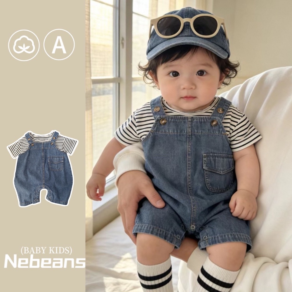 寶寶夏季牛仔背帶褲三件組(衣+褲+襪)-規格圖8