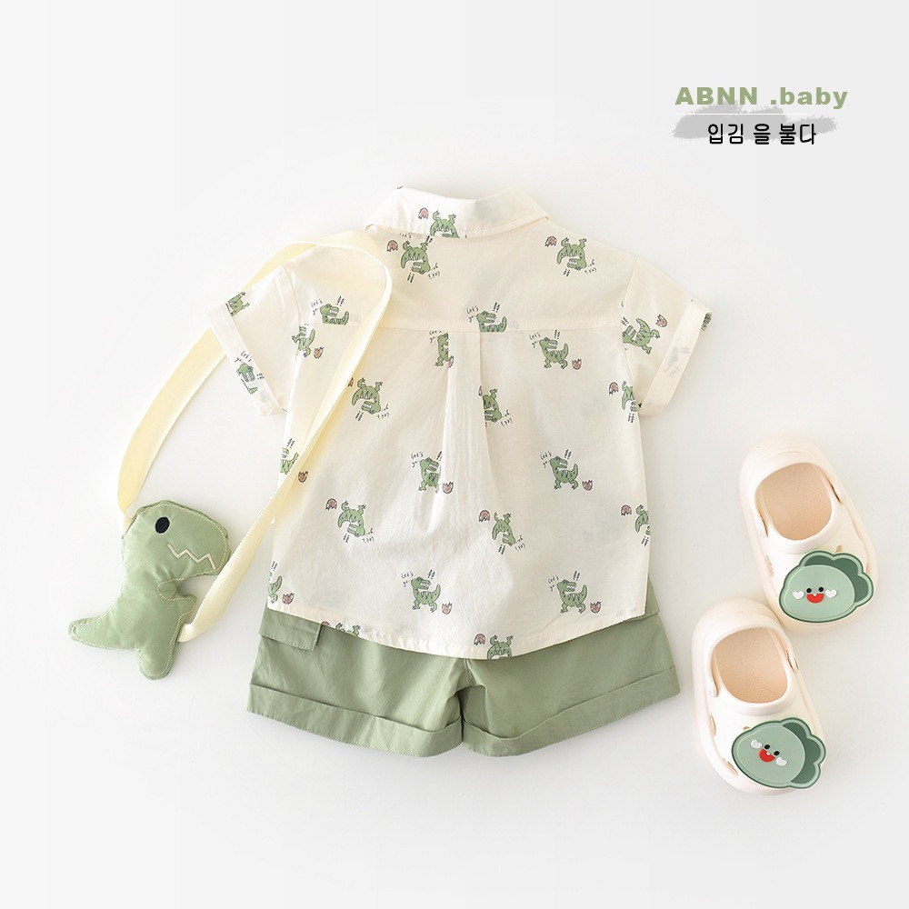 ABNN 寶寶夏季恐龍探險清新襯衫套裝(附公仔)-細節圖4
