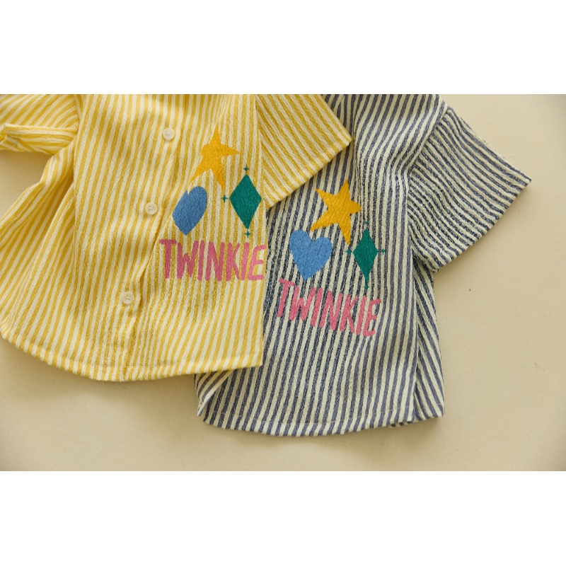 0405-韓國童裝 韓國橘子媽媽星星愛心刺繡 短袖襯衫(5-15號)-細節圖2