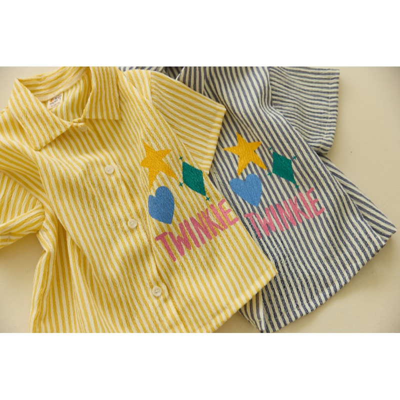 0405-韓國童裝 韓國橘子媽媽星星愛心刺繡 短袖襯衫(5-15號)-細節圖3