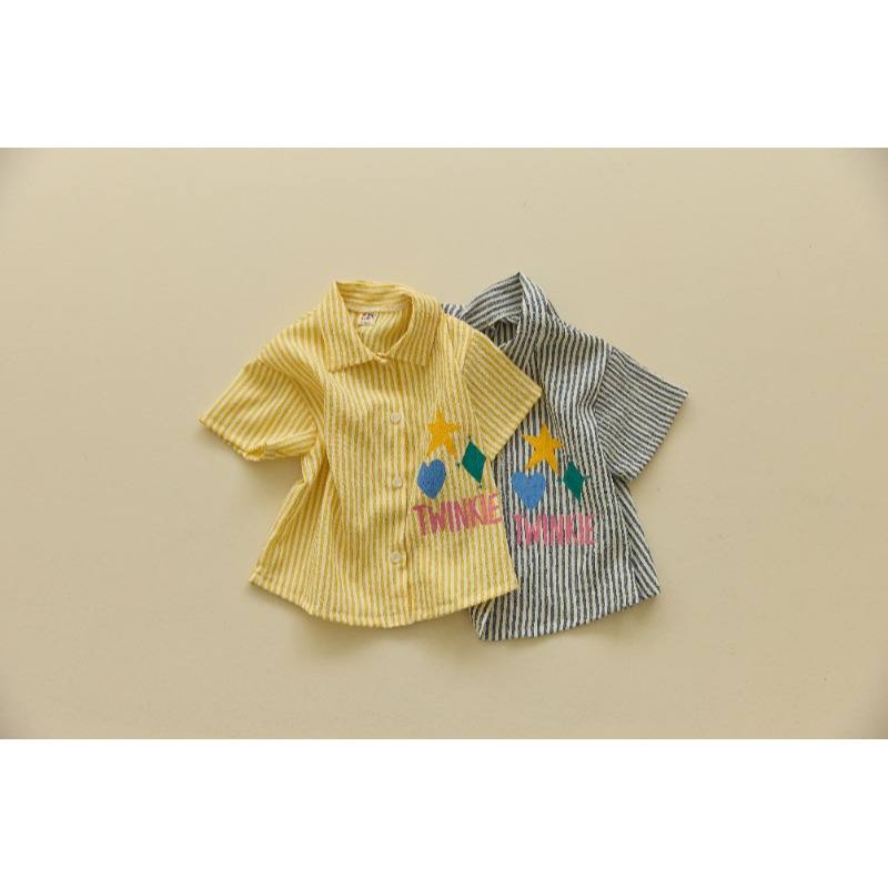 0405-韓國童裝 韓國橘子媽媽星星愛心刺繡 短袖襯衫(5-15號)-細節圖4