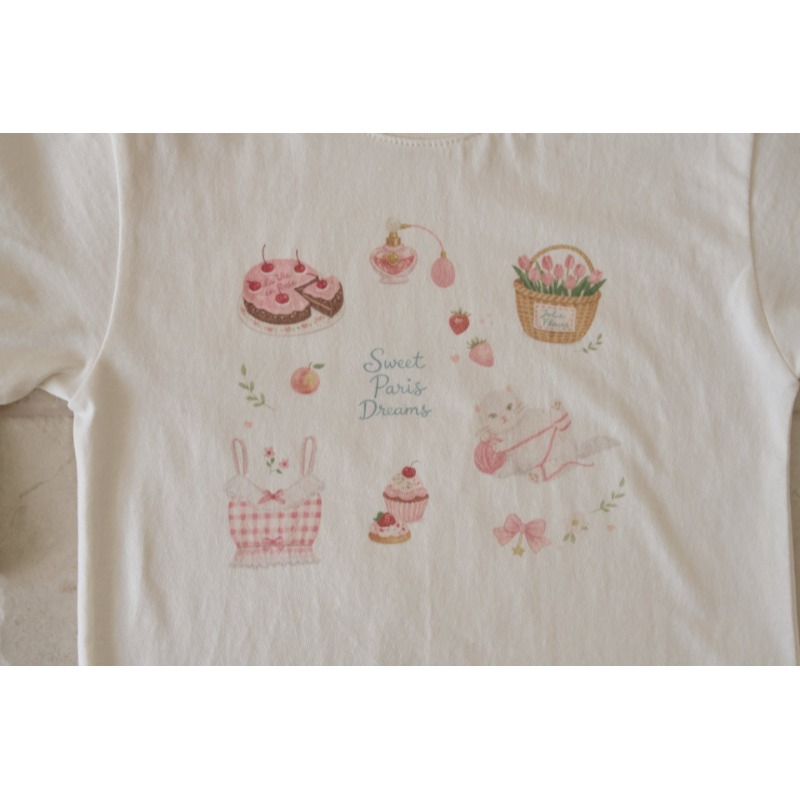 0405-韓國童裝 momoann 甜點圖荷葉袖短袖上衣 (5-13號)-細節圖9