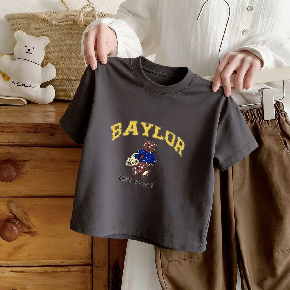 夏季兒童BAYLOR小熊刺繡圓領短袖T恤 (1~5色)-細節圖9