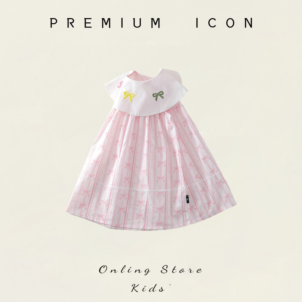 PREMIUM ICON 女童夏季刺繡碎花荷葉領甜心公主洋裝-細節圖2