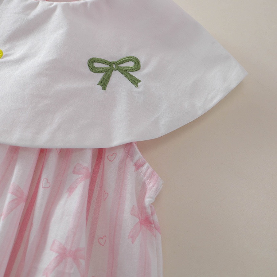 PREMIUM ICON 女童夏季刺繡碎花荷葉領甜心公主洋裝-細節圖5