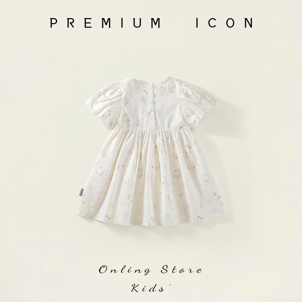 PREMIUM ICON 女童夏季花邊淑女風短袖公主洋裝-細節圖3