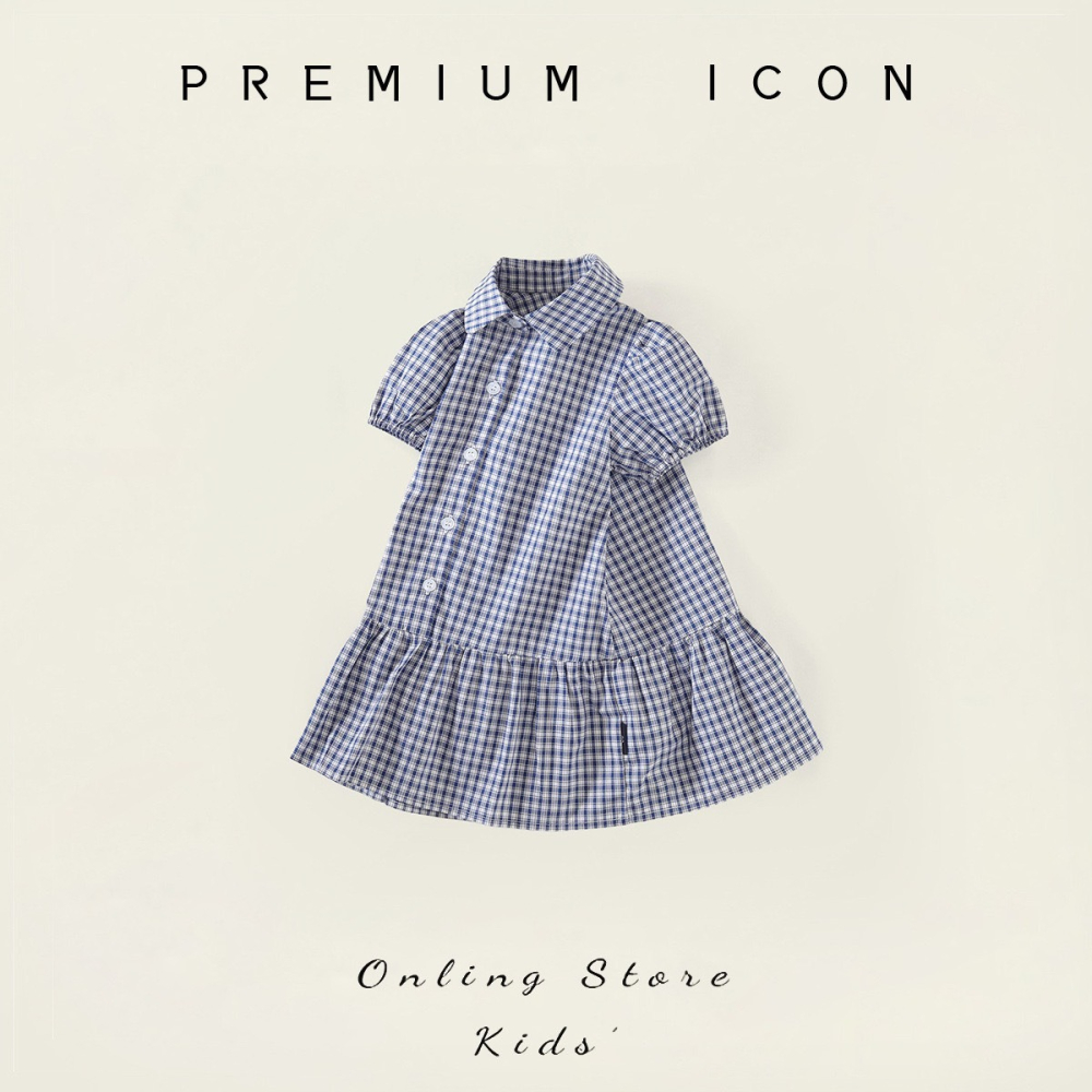 PREMIUM ICON 女童夏季清新格紋翻領短袖襯衫洋裝-細節圖2