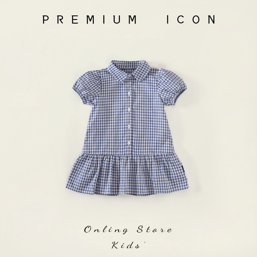PREMIUM ICON 女童夏季清新格紋翻領短袖襯衫洋裝-規格圖9