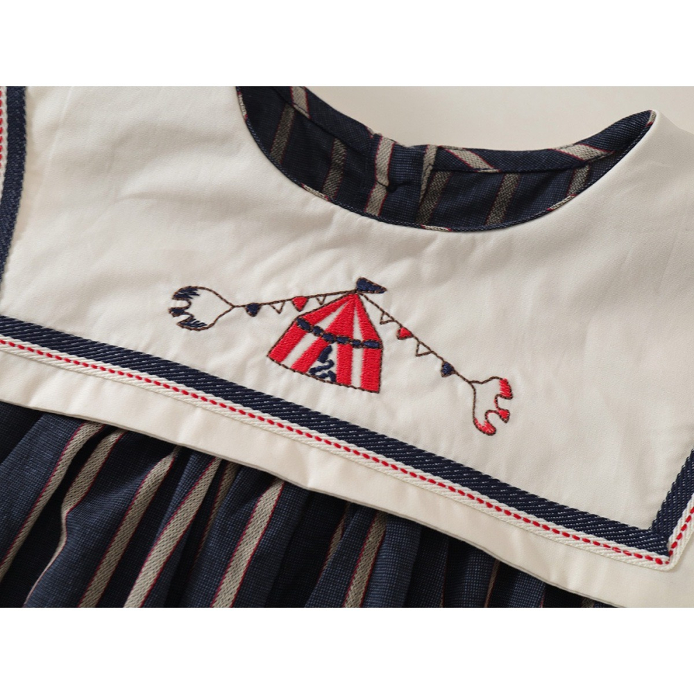PREMIUM ICON 女童夏季復古刺繡條紋無袖公主洋裝-細節圖5