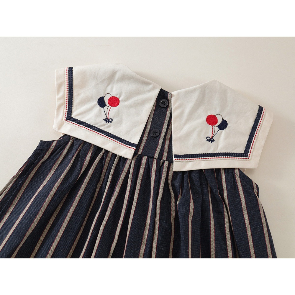 PREMIUM ICON 女童夏季復古刺繡條紋無袖公主洋裝-細節圖6