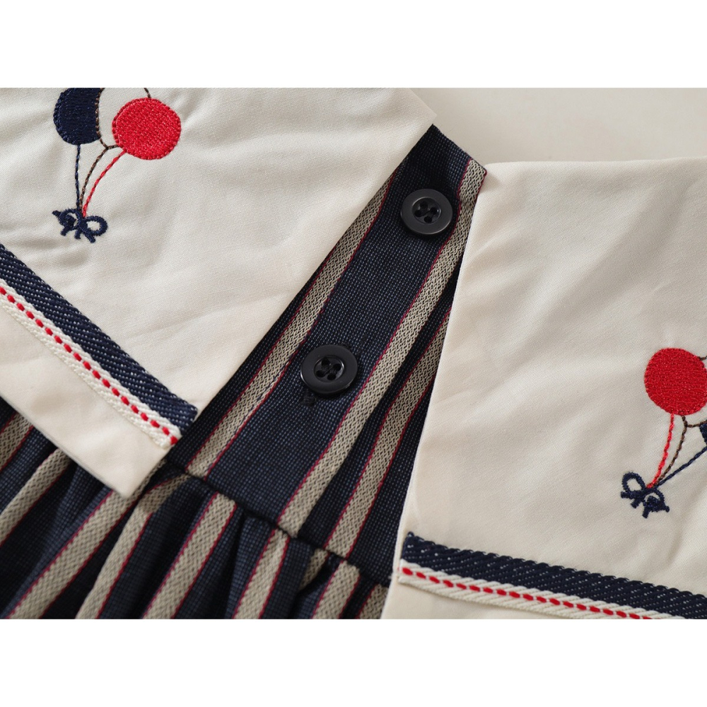 PREMIUM ICON 女童夏季復古刺繡條紋無袖公主洋裝-細節圖7