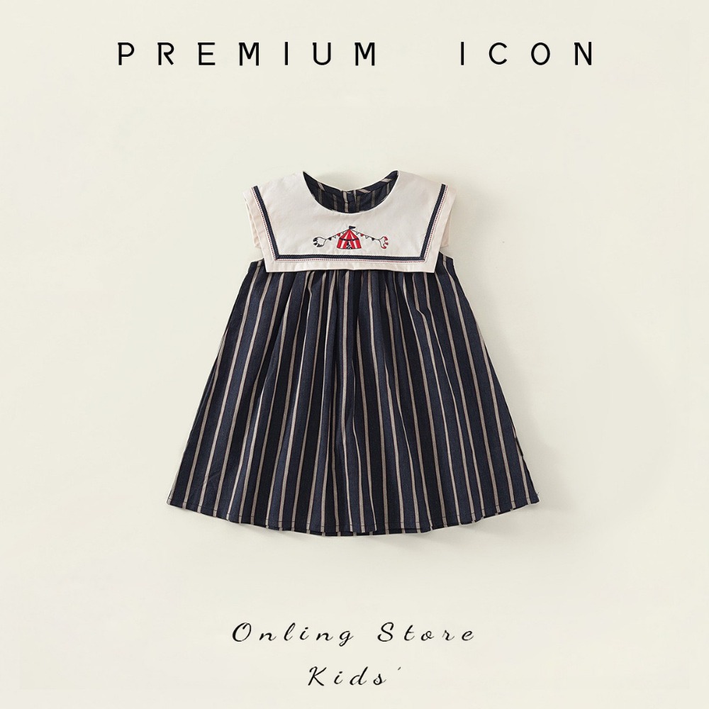PREMIUM ICON 女童夏季復古刺繡條紋無袖公主洋裝-規格圖8