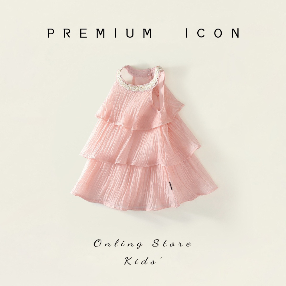 PREMIUM ICON 女童夏季荷葉邊掛脖甜心公主洋裝-細節圖2