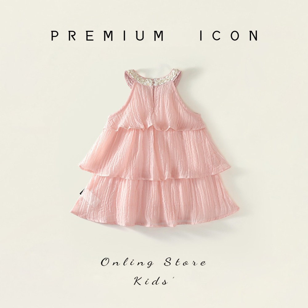 PREMIUM ICON 女童夏季荷葉邊掛脖甜心公主洋裝-細節圖3