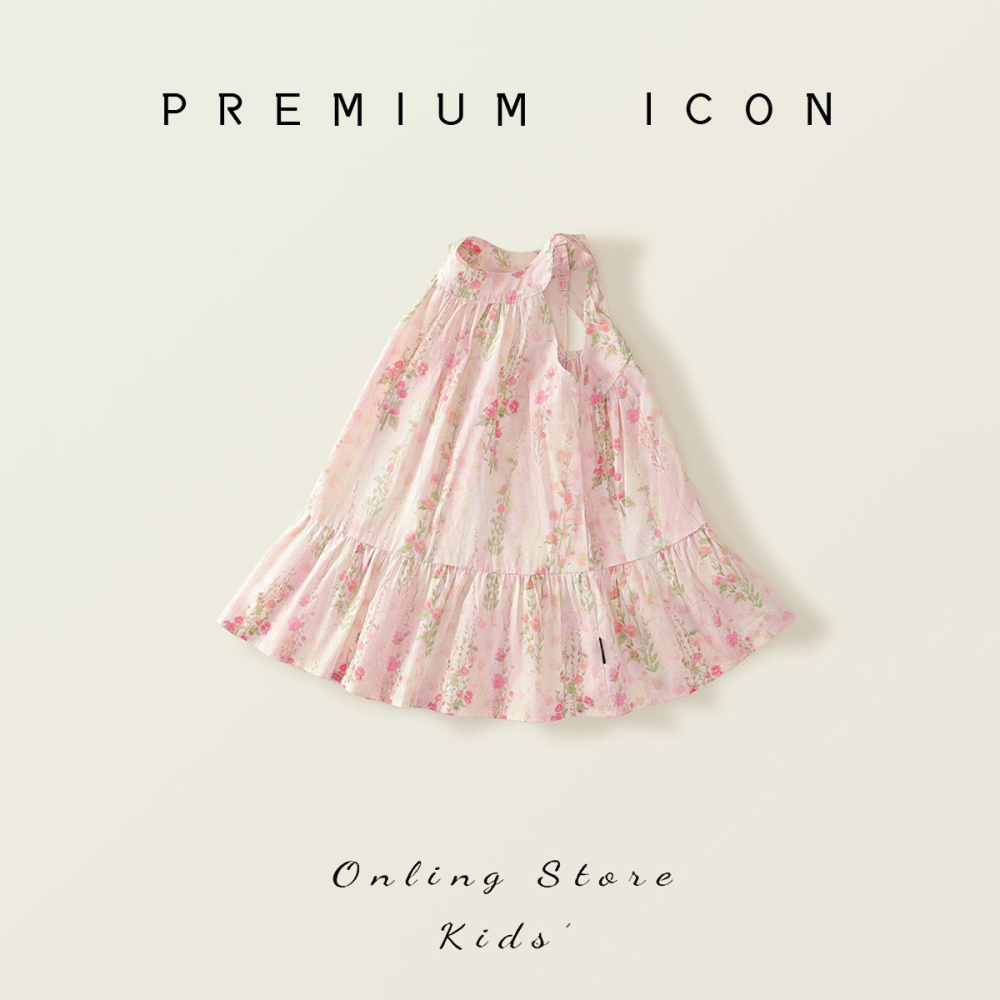 PREMIUM ICON 女童夏季田園碎花掛脖甜心公主洋裝-細節圖2