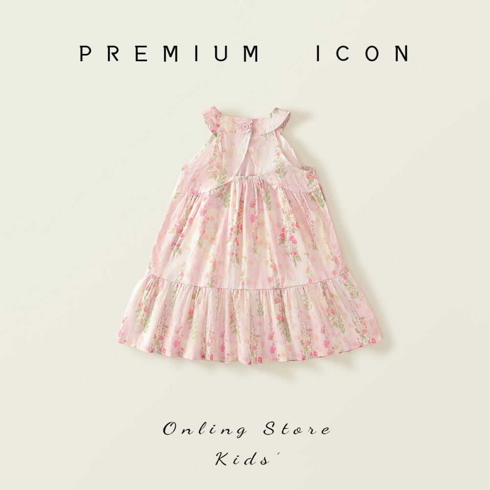 PREMIUM ICON 女童夏季田園碎花掛脖甜心公主洋裝-細節圖3