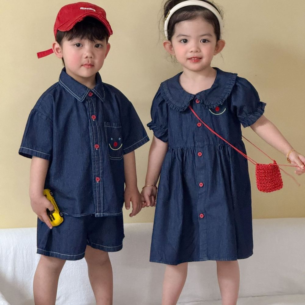 兒童夏日兄弟姊妹牛仔套裝/連身裙-細節圖3