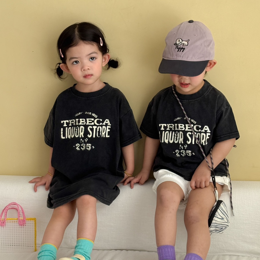 兒童夏日兄弟姊妹懷舊短袖上衣/連身裙-細節圖3