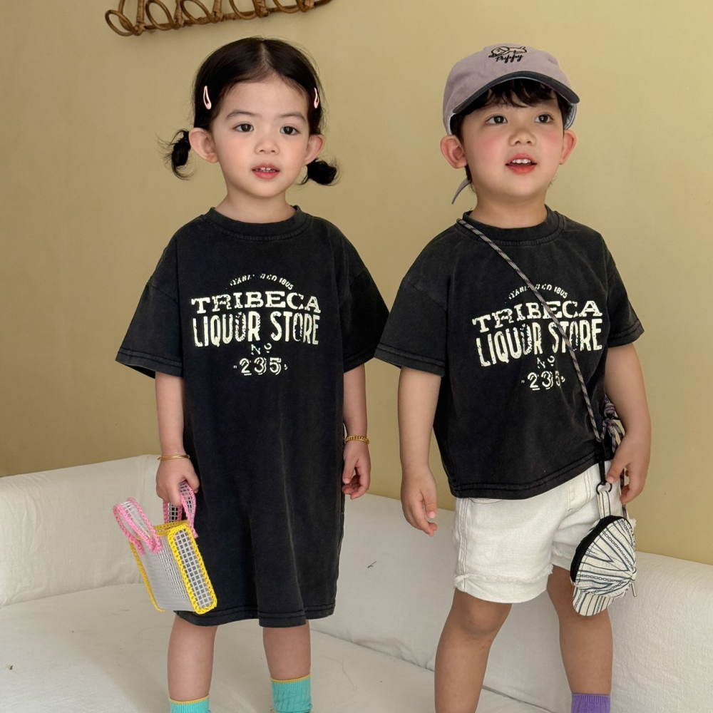 兒童夏日兄弟姊妹懷舊短袖上衣/連身裙-細節圖4