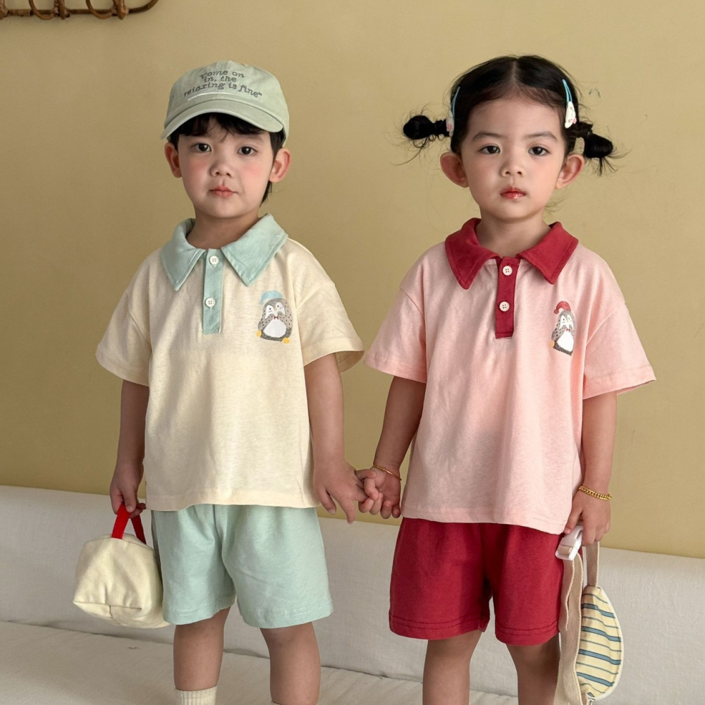兒童夏日兄弟姊妹企鵝Polo衫套裝-細節圖2