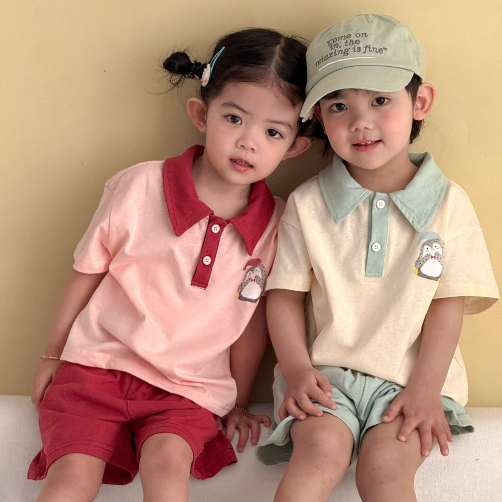 兒童夏日兄弟姊妹企鵝Polo衫套裝-細節圖3