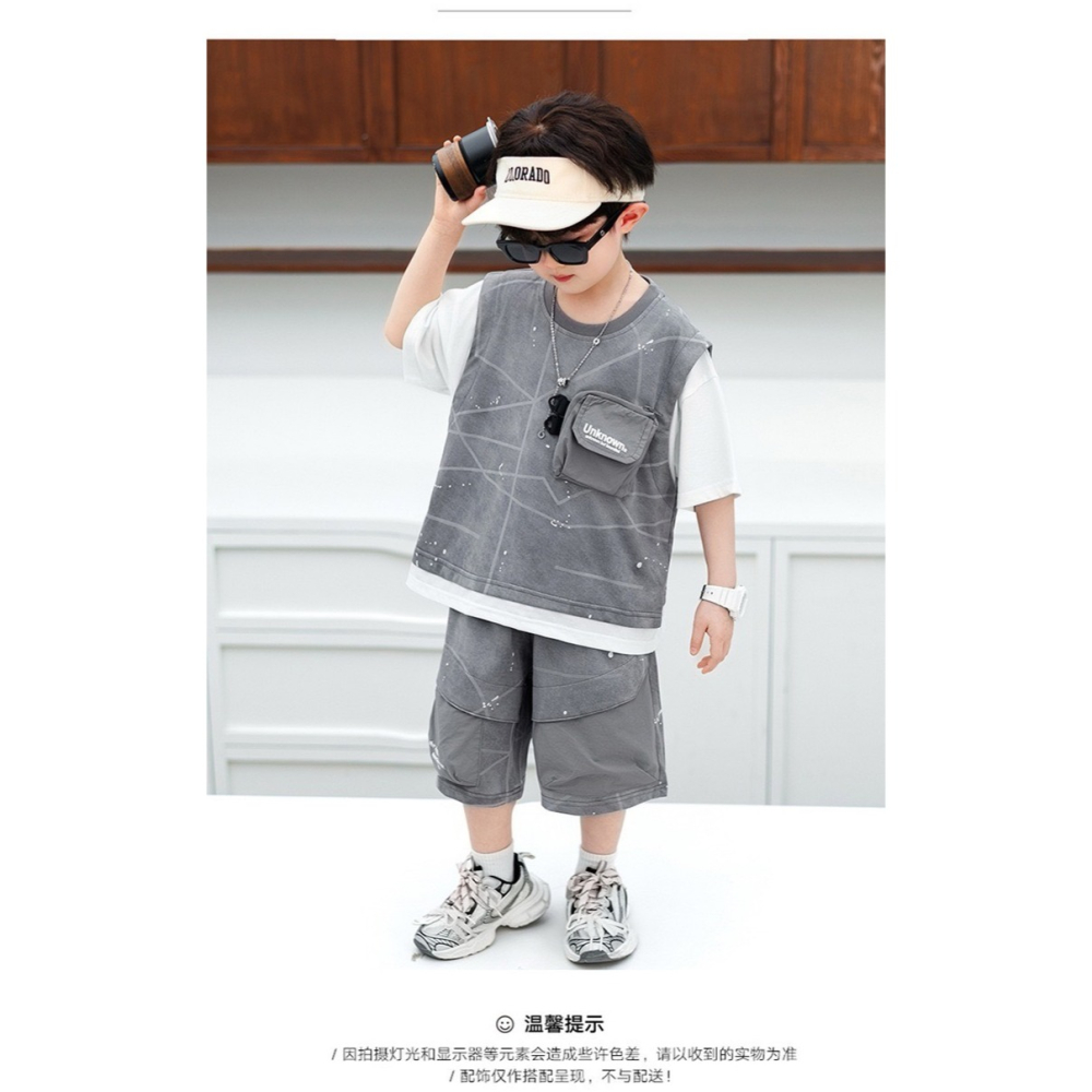 男童夏季假兩件拼接包包套裝-細節圖6