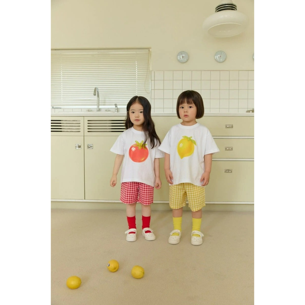 兒童夏季水果上衣格子褲兄妹套裝-細節圖2
