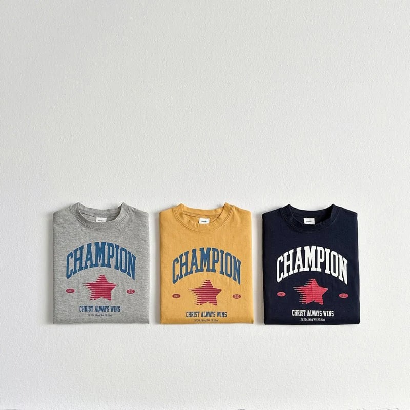 兒童夏季Champs復古字母短袖上衣-細節圖2