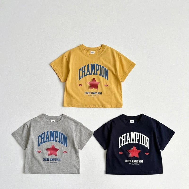 兒童夏季Champs復古字母短袖上衣-細節圖3