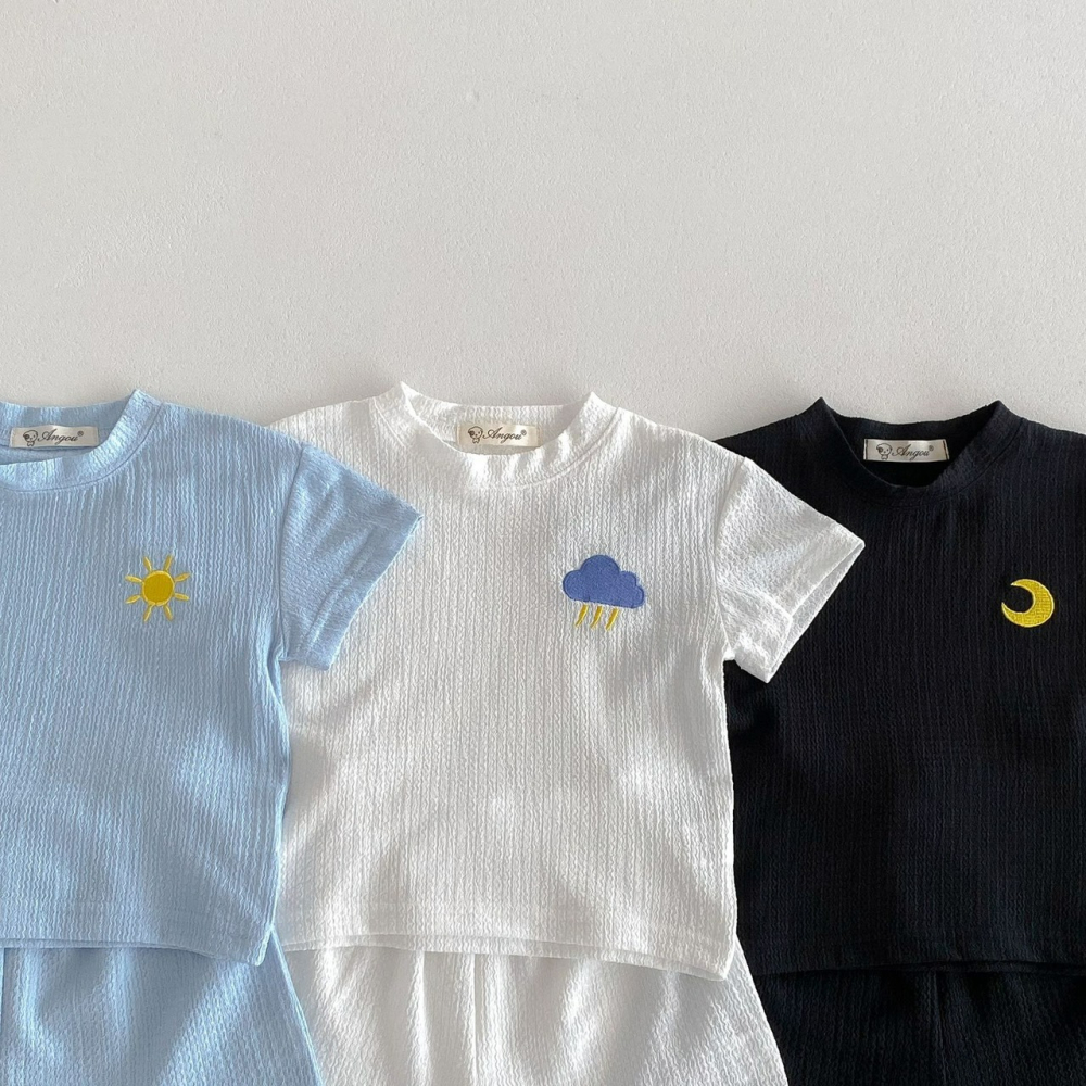 Angou中小童可愛天氣刺繡家居服套裝-細節圖2