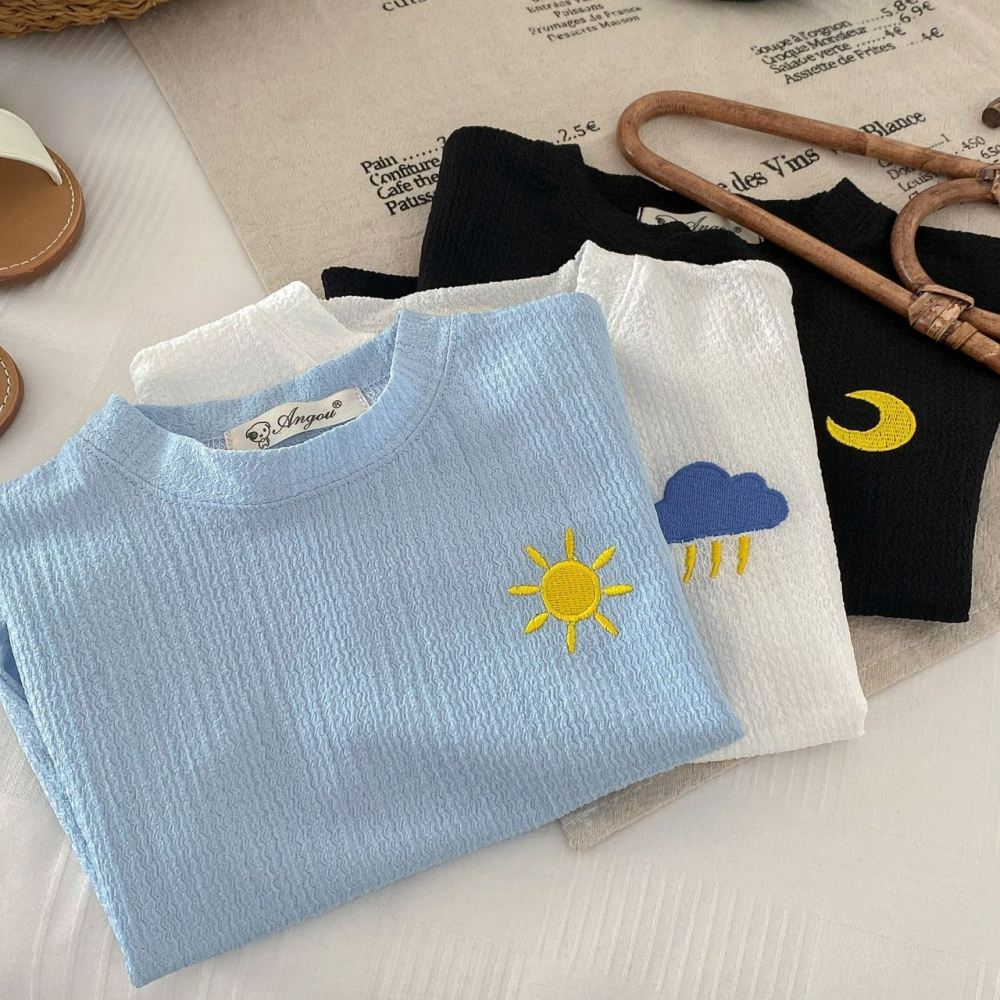 Angou中小童可愛天氣刺繡家居服套裝-細節圖4