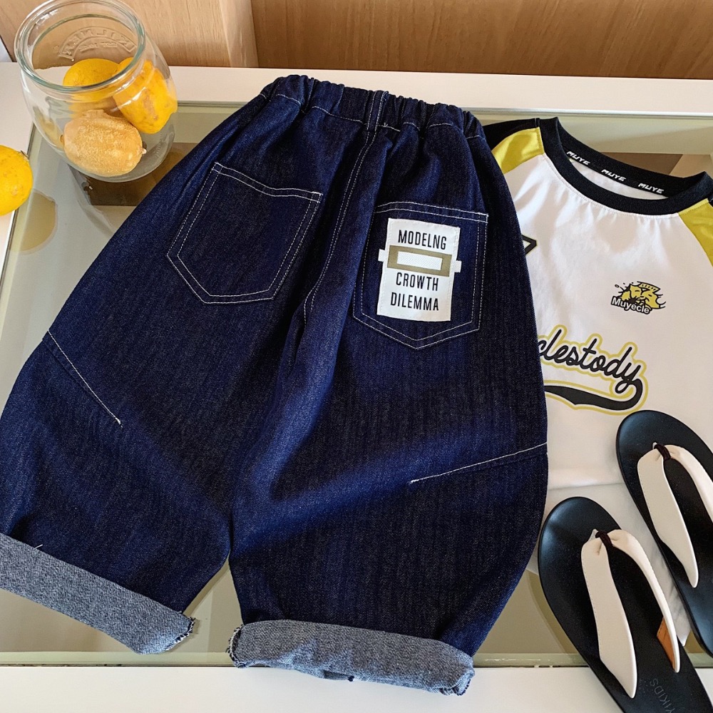木野中大童男童夏季薄款休閒牛仔闊腿褲-細節圖2