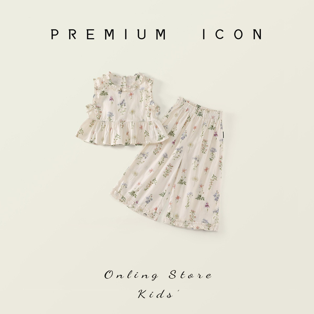 PREMIUM ICON 女童夏季清新碎花背心闊腿褲套裝-細節圖2